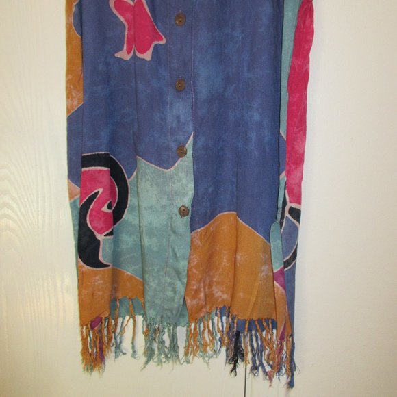 Sleeveless Top Dress Fringe Button Front Small - Picture 2 of 5